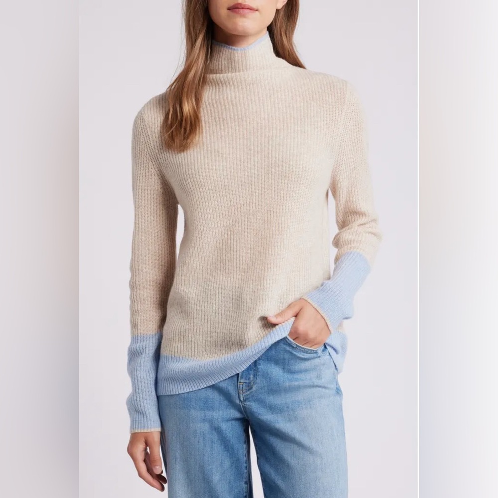 Griffen Funnel Neck Wool & Cashmere Rib Sweater NWT